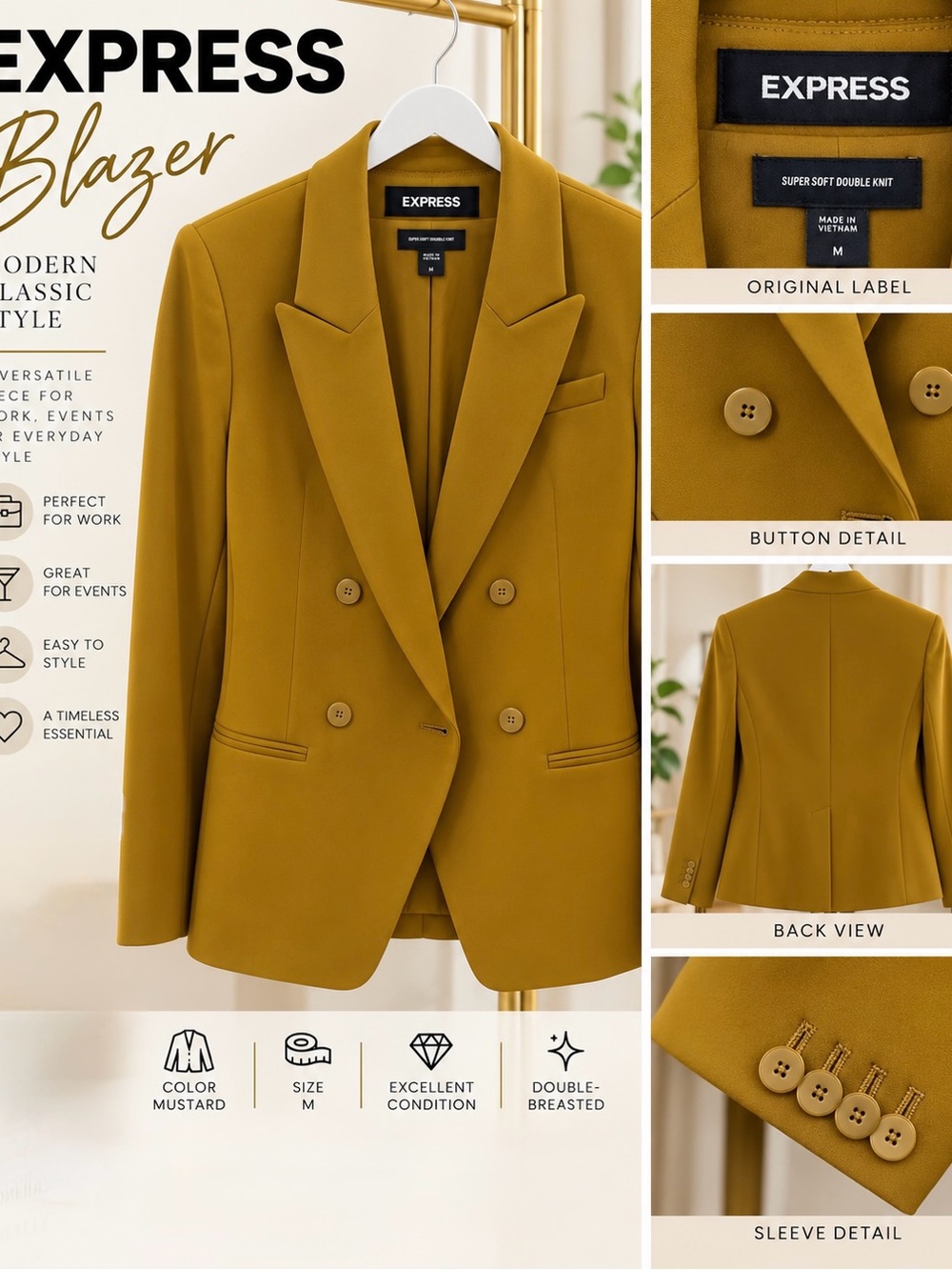Express Double-Breasted Blazer in Mustard